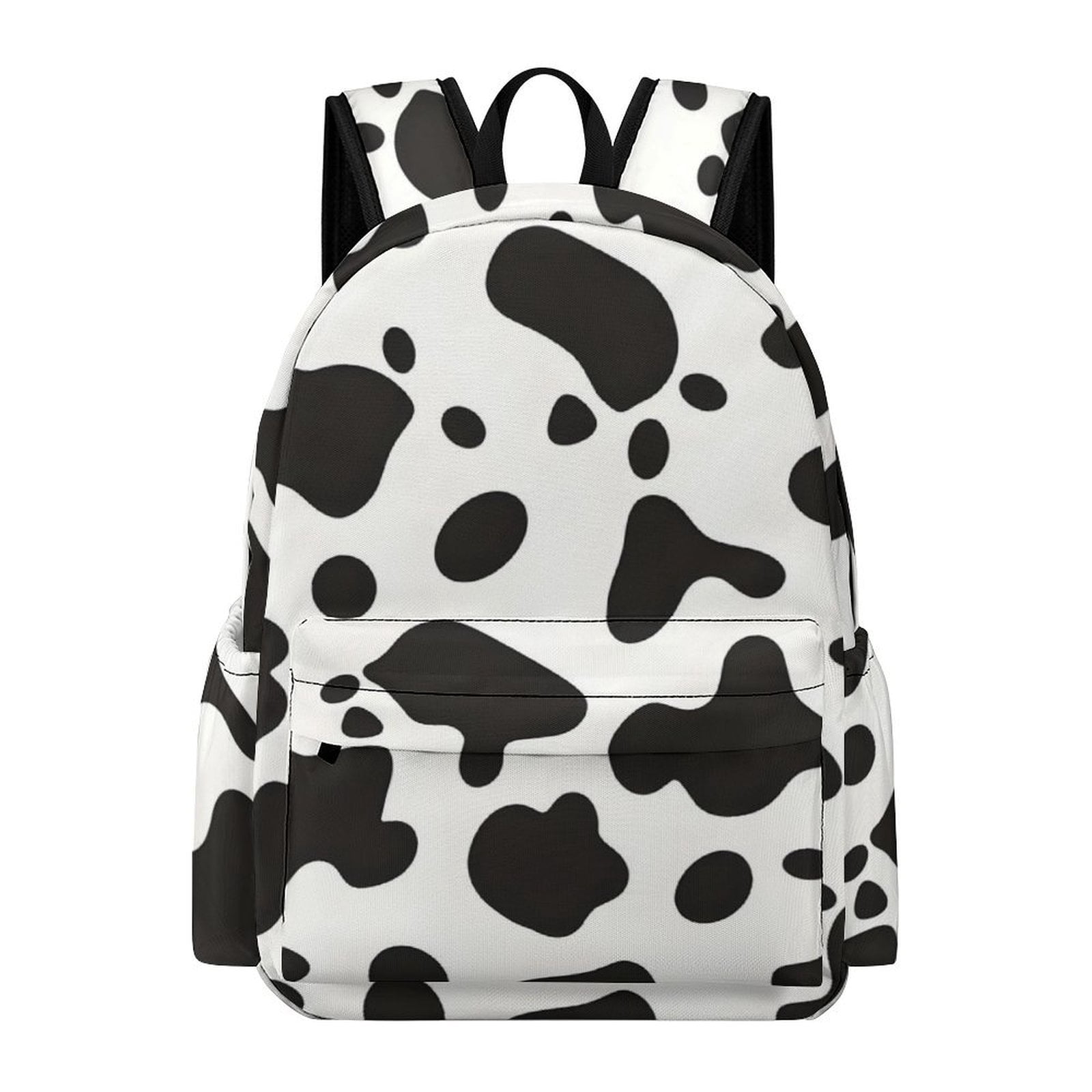 Large Capacity Half Print Backpack 11.8×16.5×5.9in Multifunctional Zipper Design Convenient Switch Simple Cow Print Pattern, Vector Art Style_3