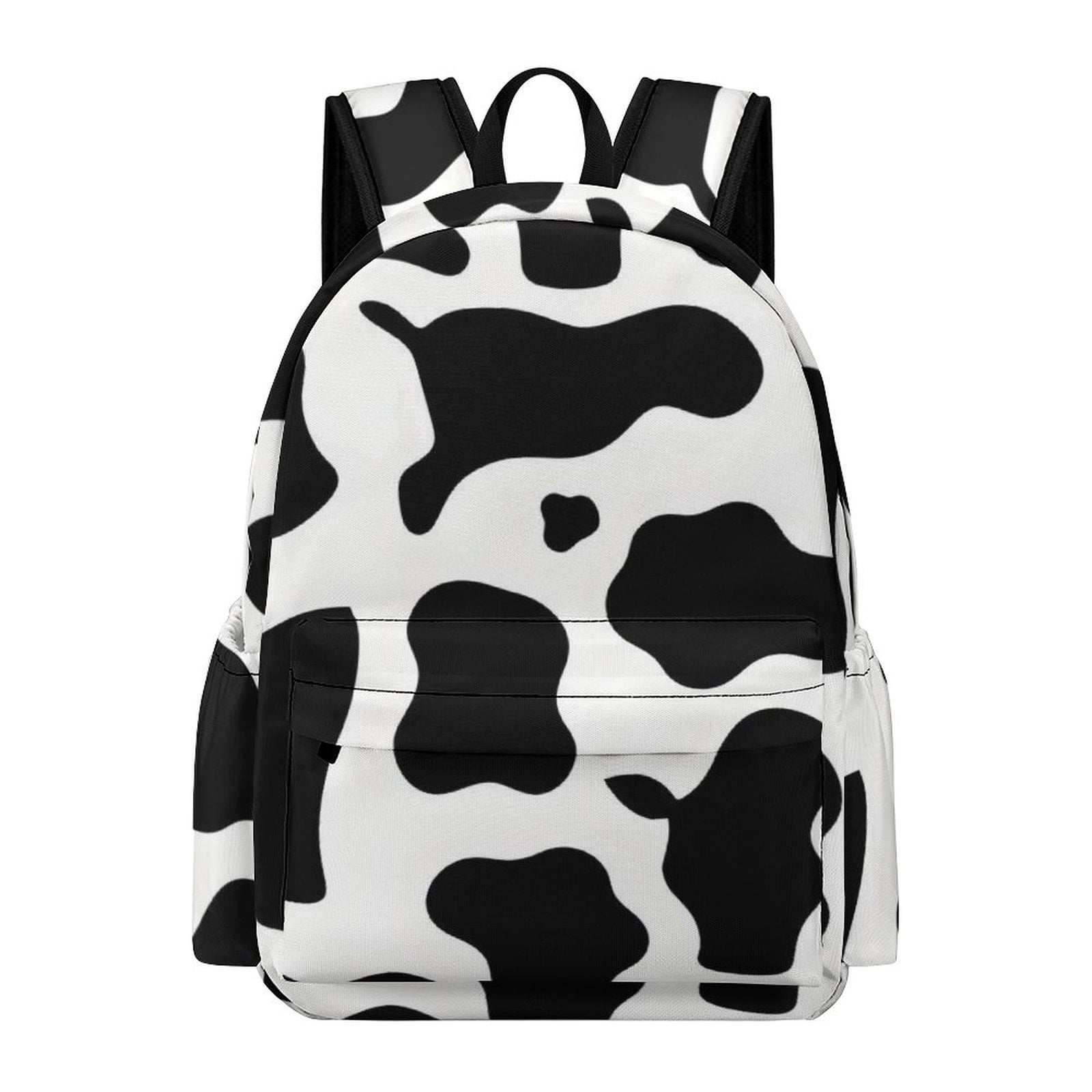 Large Capacity Half Print Backpack 11.8×16.5×5.9in Multifunctional Zipper Design Convenient Switch Simple Cow Print Pattern, Vector Art Style_4