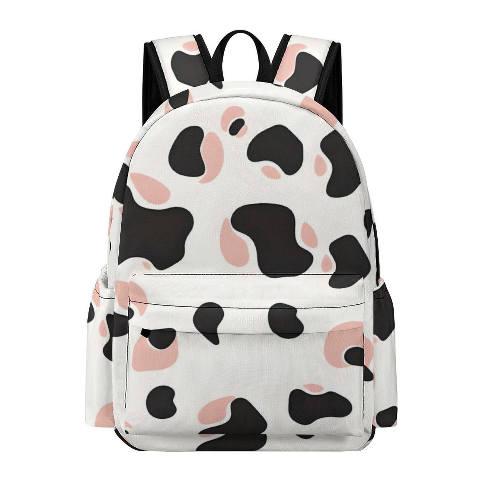 Large Capacity Half Print Backpack 11.8×16.5×5.9in Multifunctional Zipper Design Convenient Switch Simple Cow Print Pattern White Background, Pink And White_2