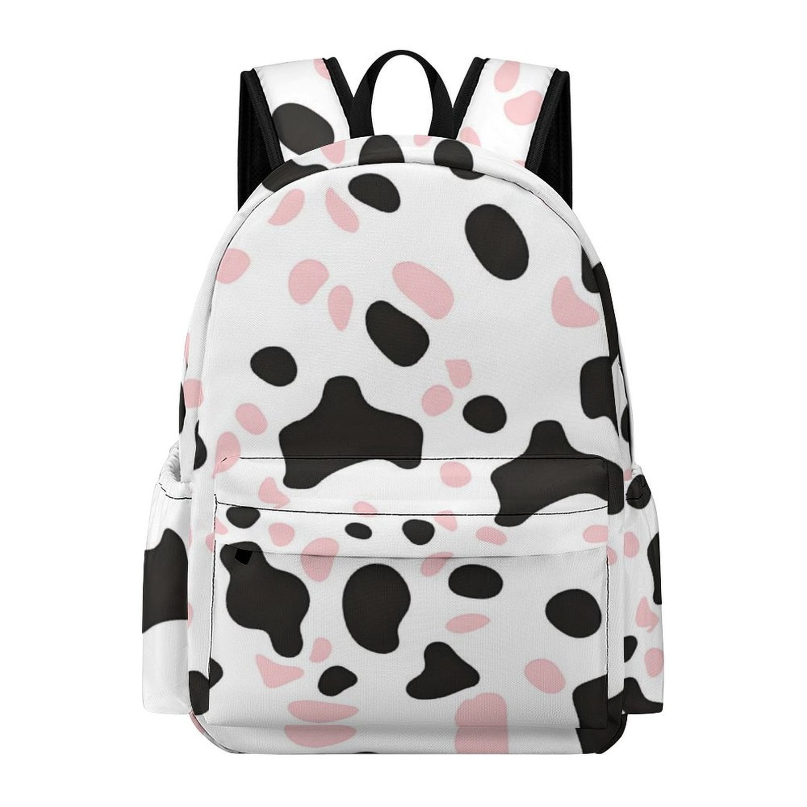 Large Capacity Half Print Backpack 11.8×16.5×5.9in Multifunctional Zipper Design Convenient Switch Simple Cow Print Pattern White Background, Pink And White_1