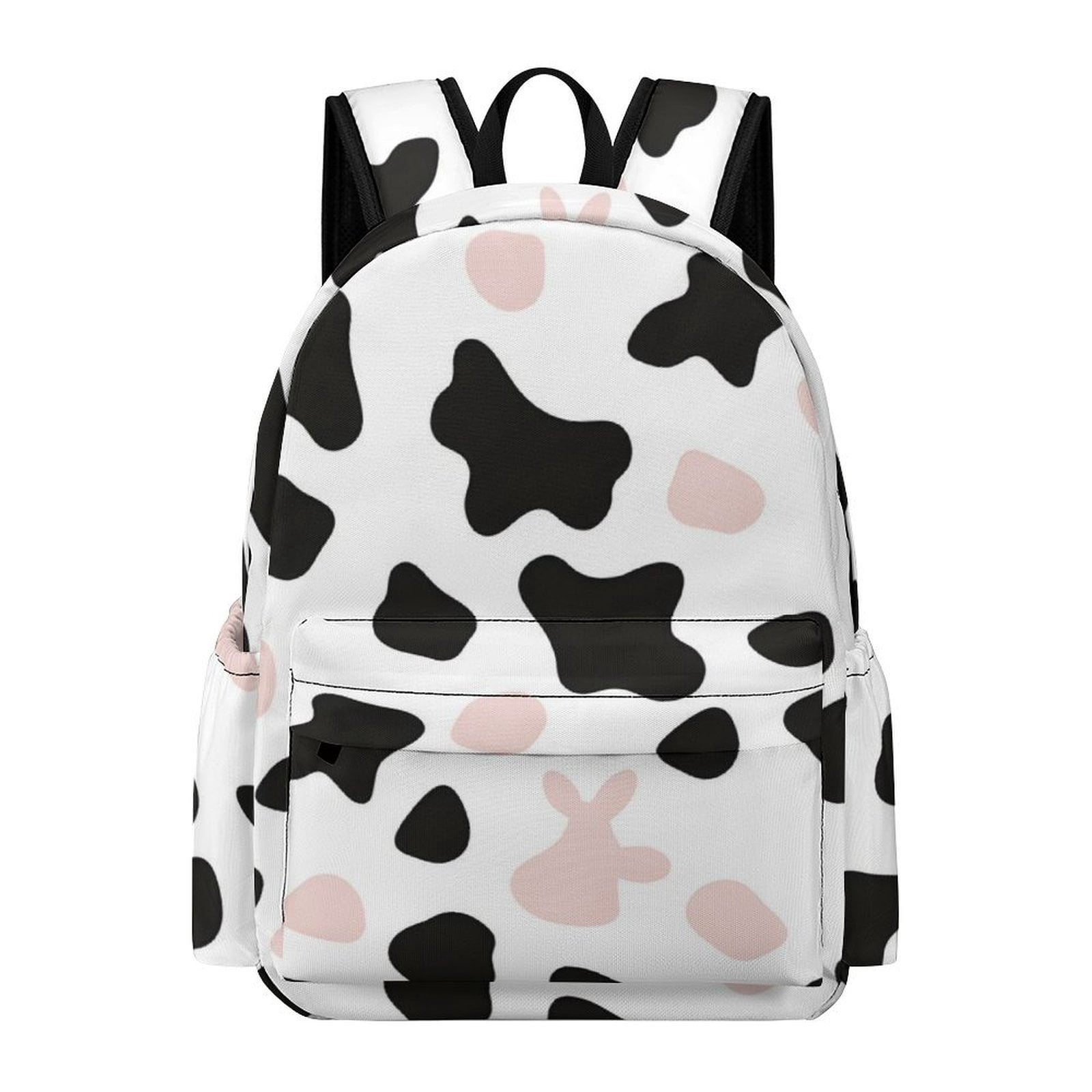 Large Capacity Half Print Backpack 11.8×16.5×5.9in Multifunctional Zipper Design Convenient Switch Simple Cow Print Pattern White Background, Pink And White_3