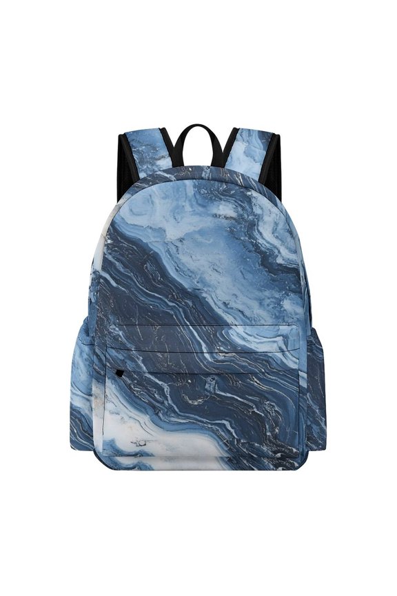Large Capacity Half Print Backpack 11.816.55.9in Multifunctional Zipper Design Convenient Switch SlateBlue Marble_3