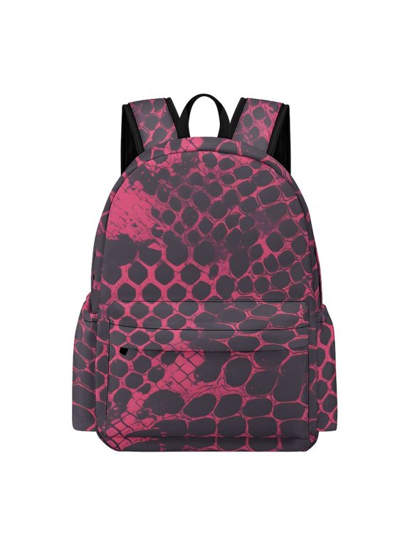 Large Capacity Half Print Backpack 11.816.55.9in Multifunctional Zipper Design Convenient Switch Snake Skin Print Style PaleVioletRed_2