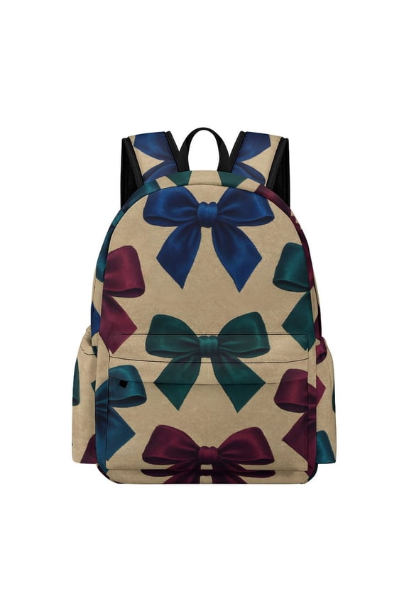 Large Capacity Half Print Backpack 11.816.55.9in Multifunctional Zipper Design Convenient Switch Sophisticated Velvet Jewel Tone Ribbon Bow Pattern