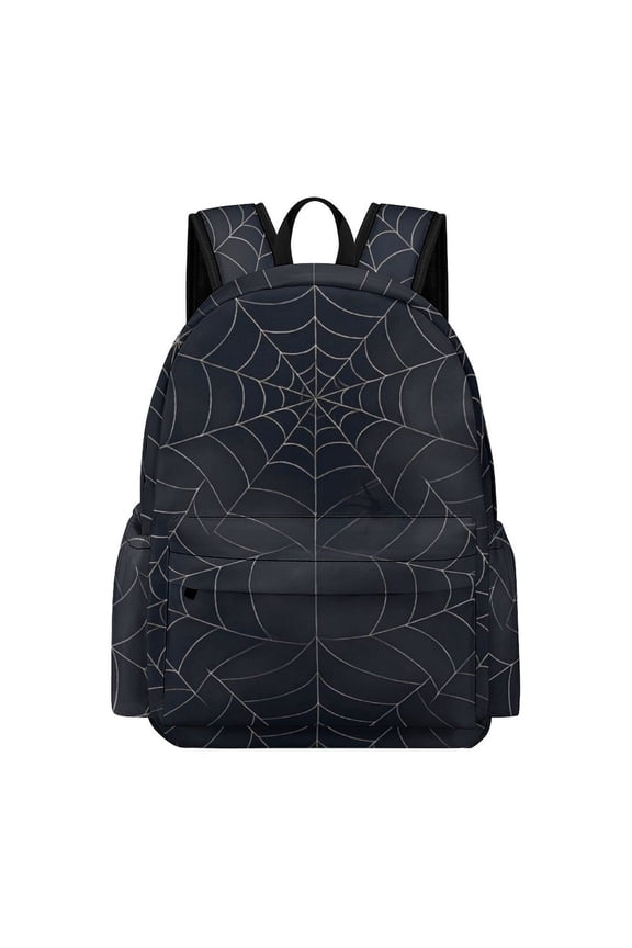 Large Capacity Half Print Backpack 11.816.55.9in Multifunctional Zipper Design Convenient Switch Spider Web Halloween Pattern