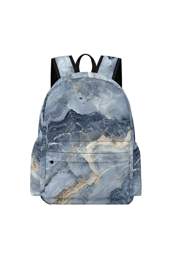 Large Capacity Half Print Backpack 11.816.55.9in Multifunctional Zipper Design Convenient Switch SteelBlue Marble_4
