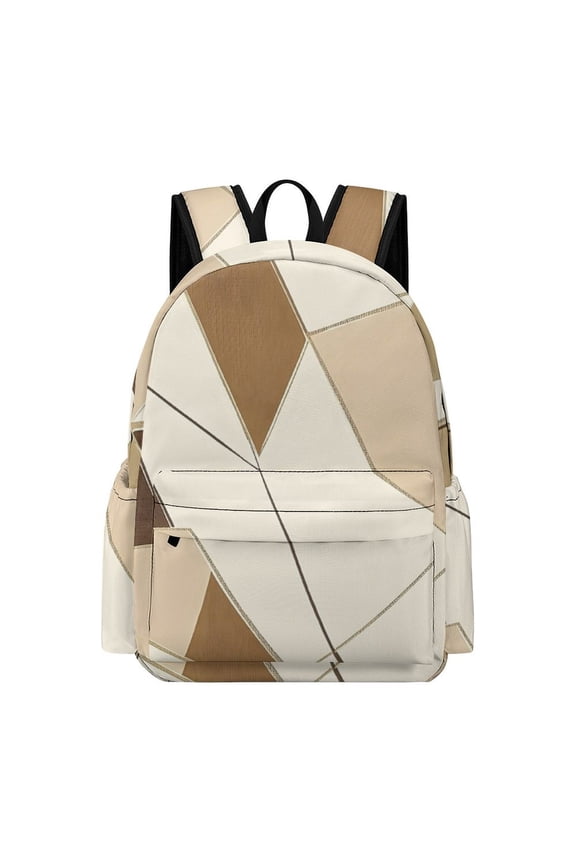 Large Capacity Half Print Backpack 11.816.55.9in Multifunctional Zipper Design Convenient Switch Tan Geometric Lines_1
