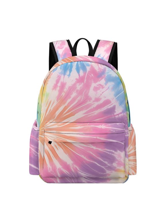 Large Capacity Half Print Backpack 11.816.55.9in Multifunctional Zipper Design Convenient Switch Tie-dye Pattern Rainbow Colors Tie-dye Background_2