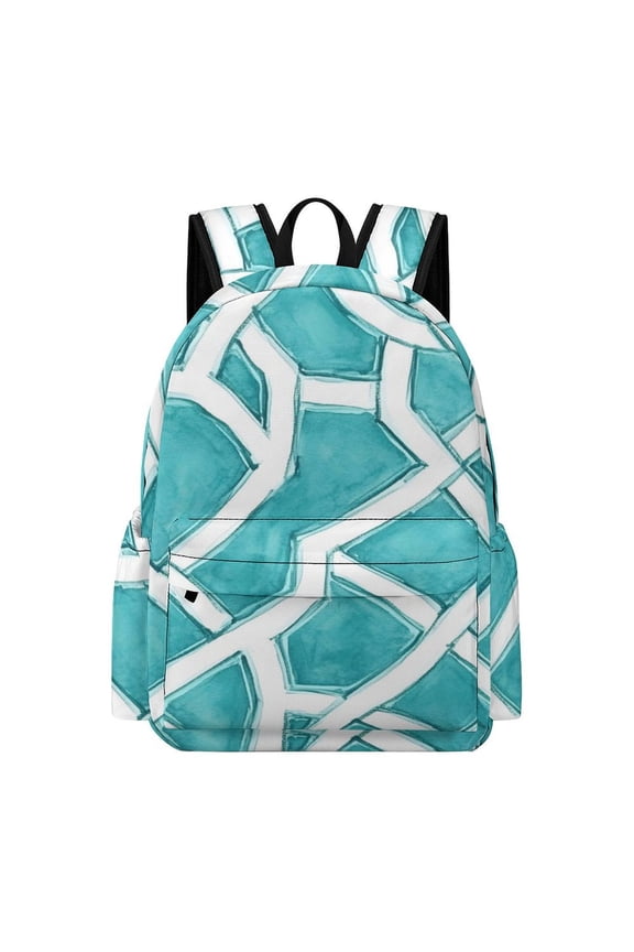 Large Capacity Half Print Backpack 11.816.55.9in Multifunctional Zipper Design Convenient Switch Turquoise Moroccan Trellis Hand-drawn Sketch_62922_4