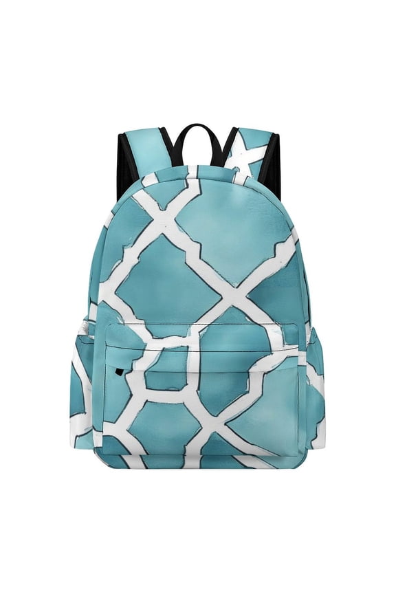Large Capacity Half Print Backpack 11.816.55.9in Multifunctional Zipper Design Convenient Switch Turquoise Moroccan Trellis Hand-drawn Sketch_62922_1