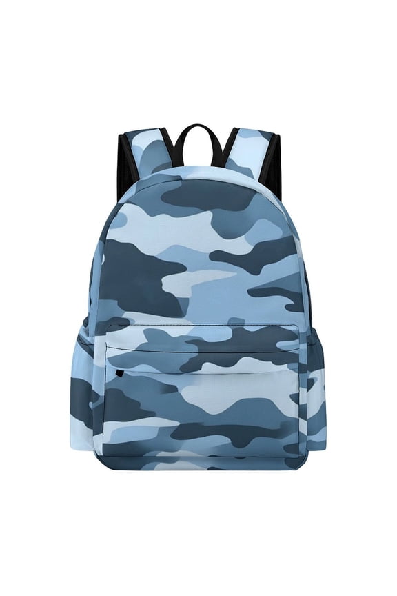 Large Capacity Half Print Backpack 11.816.55.9in Multifunctional Zipper Design Convenient Switch Vector Camouflage Pattern Blue_3