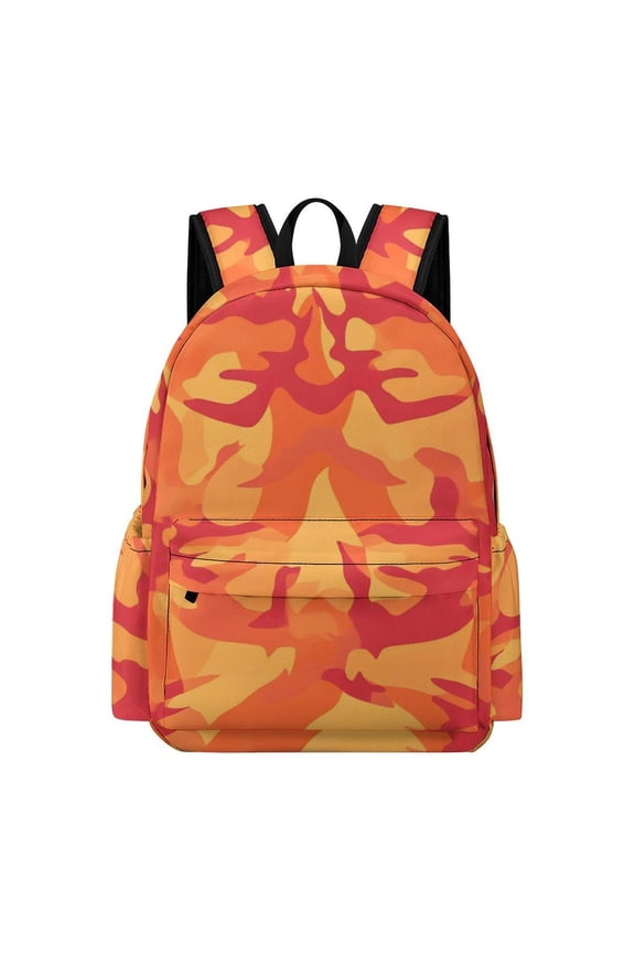 Large Capacity Half Print Backpack 11.816.55.9in Multifunctional Zipper Design Convenient Switch Vector Camouflage Pattern Orange Red_2