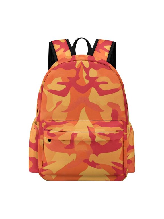 Large Capacity Half Print Backpack 11.816.55.9in Multifunctional Zipper Design Convenient Switch Vector Camouflage Pattern Orange Red_2