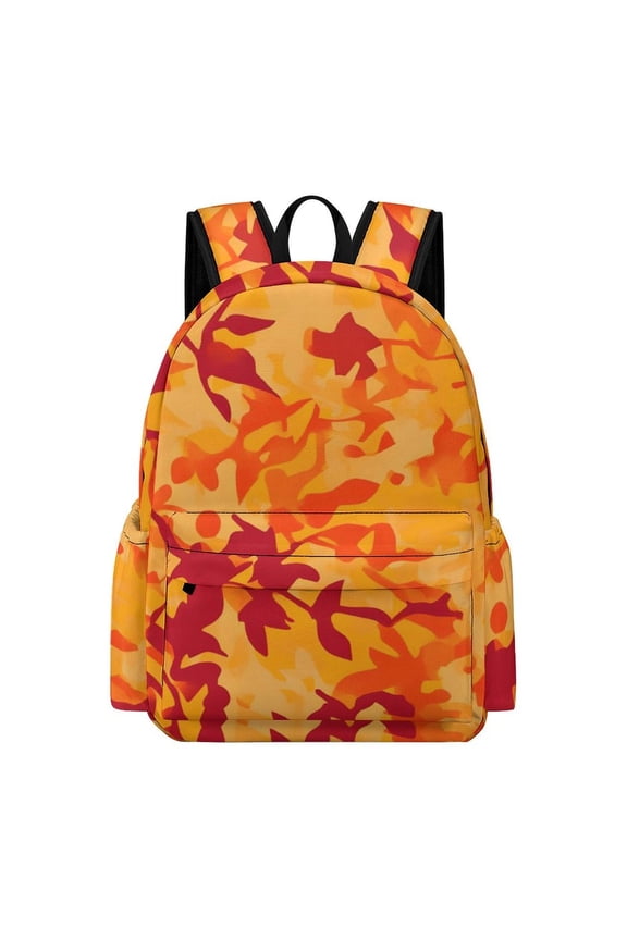 Large Capacity Half Print Backpack 11.816.55.9in Multifunctional Zipper Design Convenient Switch Vector Camouflage Pattern Orange Red_3