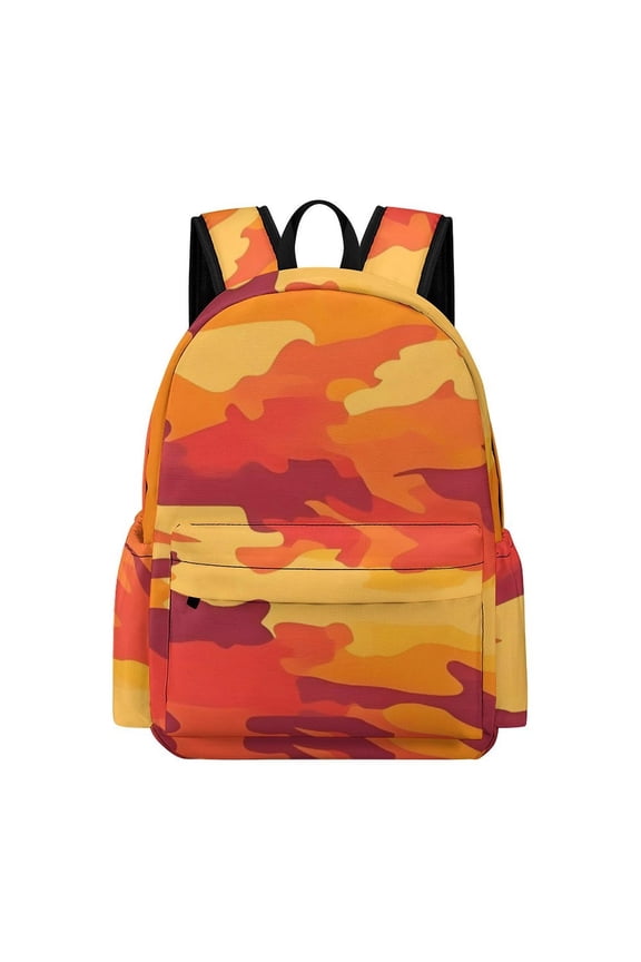 Large Capacity Half Print Backpack 11.816.55.9in Multifunctional Zipper Design Convenient Switch Vector Camouflage Pattern Orange Red_4