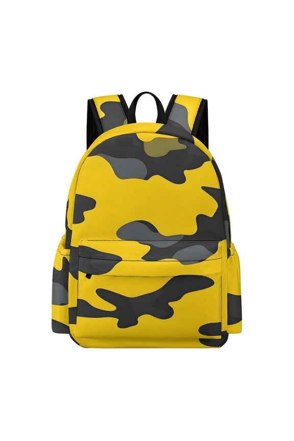 Large Capacity Half Print Backpack 11.816.55.9in Multifunctional Zipper Design Convenient Switch Vector Camouflage Pattern Yellow_2