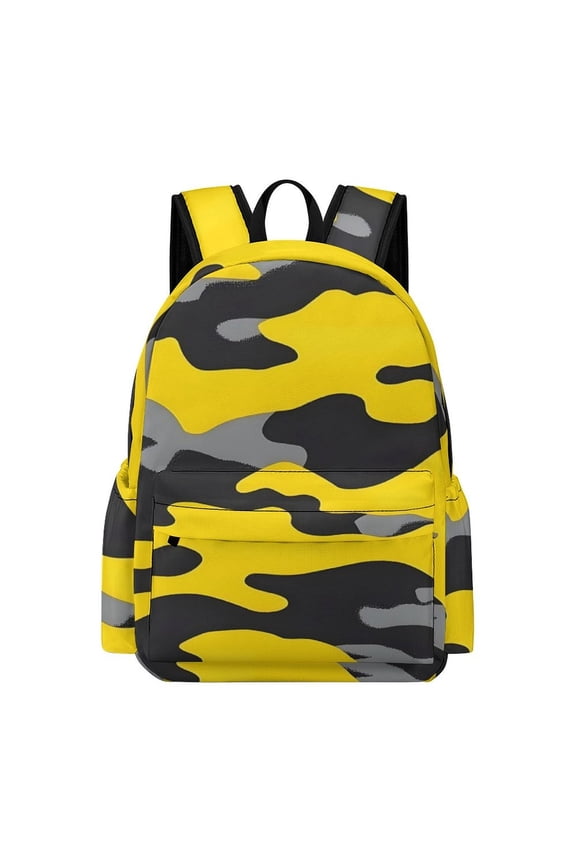Large Capacity Half Print Backpack 11.816.55.9in Multifunctional Zipper Design Convenient Switch Vector Camouflage Pattern Yellow_4