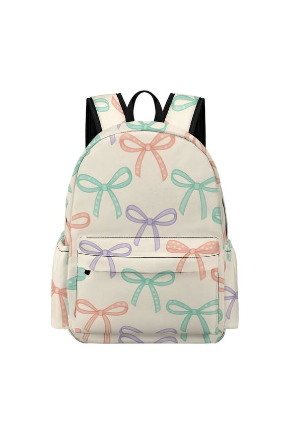 Large Capacity Half Print Backpack 11.816.55.9in Multifunctional Zipper Design Convenient Switch Whimsical Thin Polka Dot And Striped Ribbon Bow Pattern