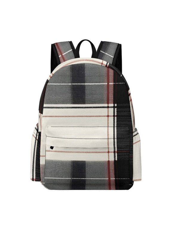 Large Capacity Half Print Backpack 11.816.55.9in Multifunctional Zipper Design Convenient Switch White Buffalo Plaid Check Tartan Scotland_3