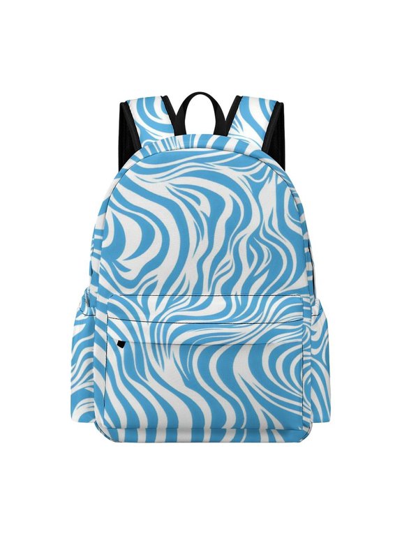 Large Capacity Half Print Backpack 11.816.55.9in Multifunctional Zipper Design Convenient Switch Zebra Print Style LightBLue_1