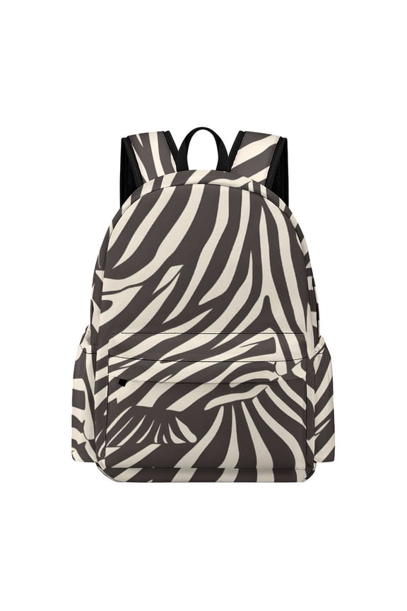 Large Capacity Half Print Backpack 11.816.55.9in Multifunctional Zipper Design Convenient Switch Zebra Skin Print Style SaddleBrown_4