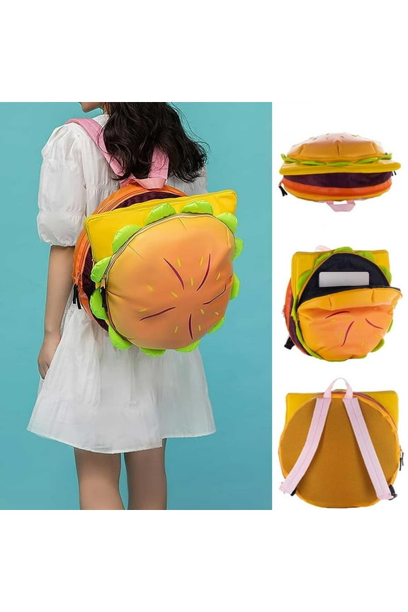 Large Capacity Hamburger Backpack Funny Cartoon Travel School Bag Yellow Cheeseburger Spacious Burger-Shaped Travel Backpack,Funny Hamburger Daypack Ruckpack Travel School Bag(Yellow)