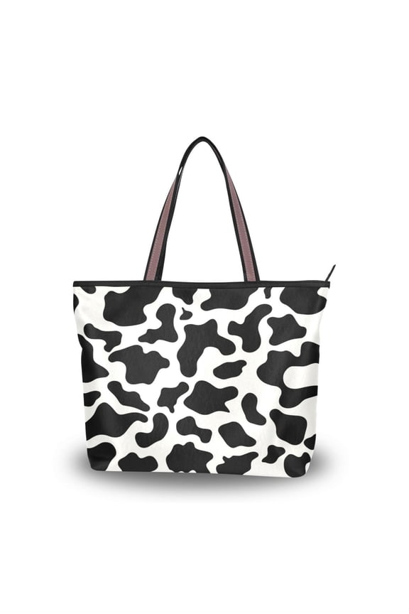 Large Capacity Handbag Lightweight Reusable Shopping Bag with Zipper Closure Black Teardrop Pattern Size L