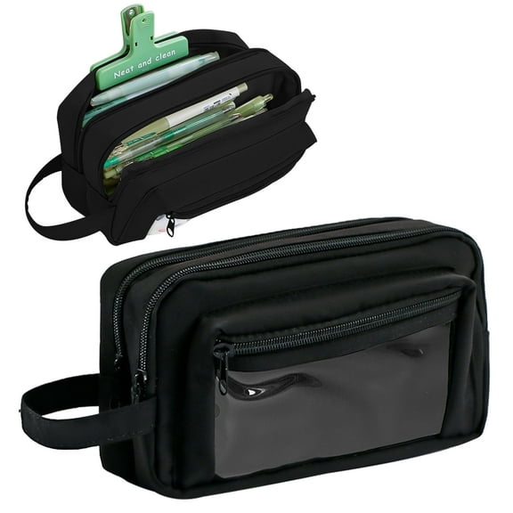 Pencil Case Big Pencil Pouch Storage Handle Pen Holder Student Supplies Black