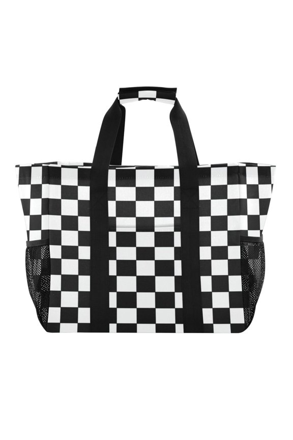 Large Capacity Handheld Storage Bag, Thickened Travel Organizer Bag for Picnic, Luggage & Clothing Classic Black-and-white Checkered Pattern