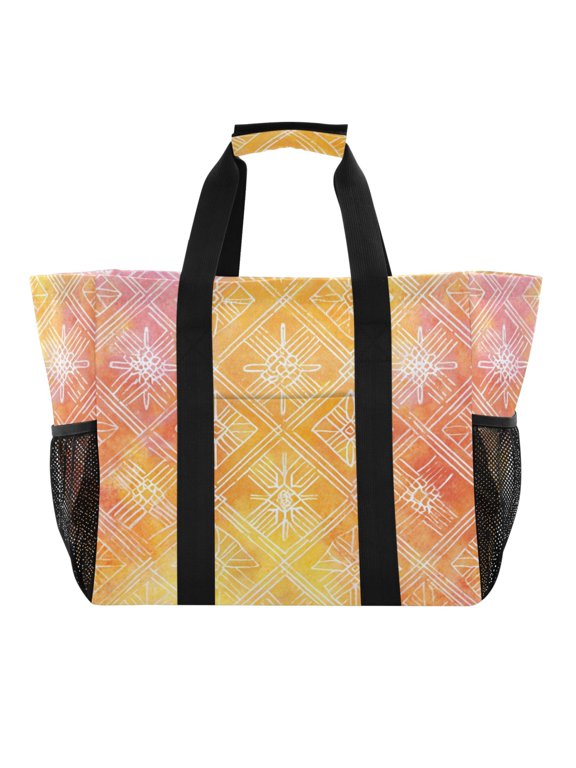 Large Capacity Handheld Storage Bag, Thickened Travel Organizer Bag for Picnic, Luggage & Clothing Orange Watercolor Batik Print