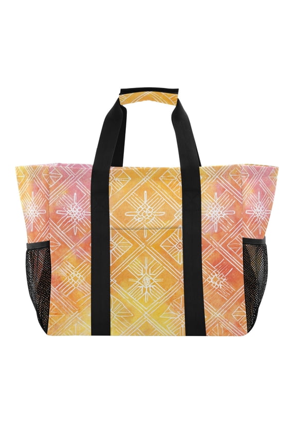 Large Capacity Handheld Storage Bag, Thickened Travel Organizer Bag for Picnic, Luggage & Clothing Orange Watercolor Batik Print