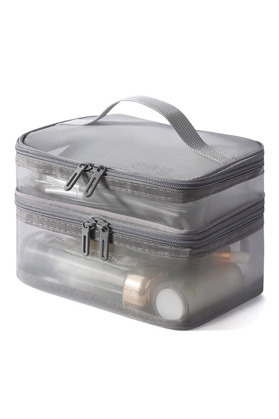 Large Capacity Handheld Travel Toiletry Bag | Double Layer Portable Cosmetic Organizer | Transparent Storage Pouch for Makeup, Shampoo, Electronics & Accessories