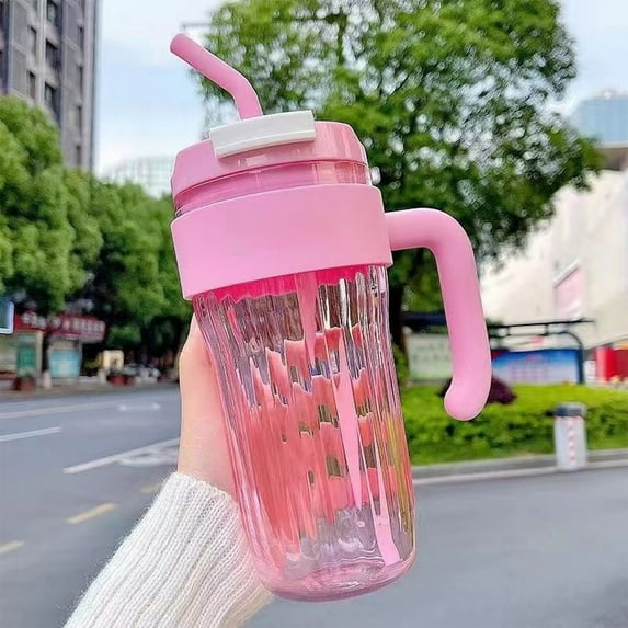 Large Capacity Handheld Water Bottle with Straw, 920ml Leakproof Water Cup with Handle for Hot/Cold Drinks, BPA-Free Plastic Travel Mug (Pink)