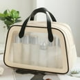 thumbnail image 1 of Large Capacity Hanging Toiletry Bag with Double Compartments, Water-Resistant PVC Makeup Organizer for Full-Sized Shampoo, Toothbrush, Travel Accessories, White Pink Blue, 1 of 7