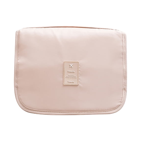 Large Capacity Hanging Toiletry Bag - Travel Cosmetic Organizer with 360 Rotating Hook, Clear Sides, Elastic Straps - Polyester Peach Skin Wash Bag for Shower Gym & Trips