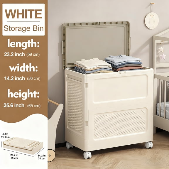 Large Capacity Heavy-Duty Waterproof and Dustproof Plastic Storage Box with Rolling Lid and Wheels, Mobile Rectangular Organizer for Home, Basement, Attic, Multi-Room Use for Bedding