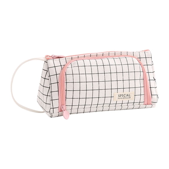 Large Capacity, High Triangular Pencil Case, Multifunctional Checkered Stationery Bag, Portable Student Bag