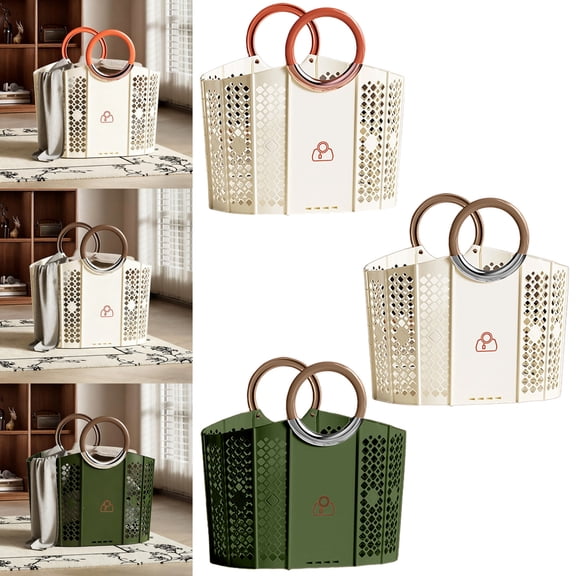 Large Capacity Household Dirty Laundry Basket,20x20x16" Foldable Carryable Outdoor Picnic Basket Storage Bin Plastic Waterproof Collapsible Hamper for Bathroom Bedroom Dormitory