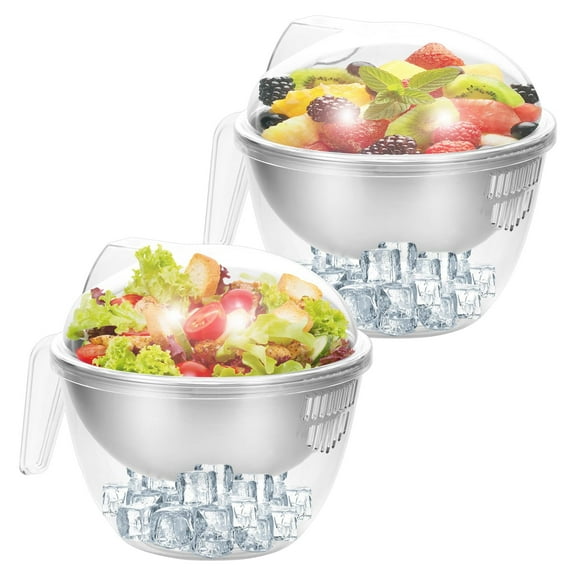 Tableware Large Capacity Ice Bowls with Lid and Handle 2-Pcs Ice Chilled Dip Serveware for Hummus Pasta Fruit Reusable Cold Serving Dishes