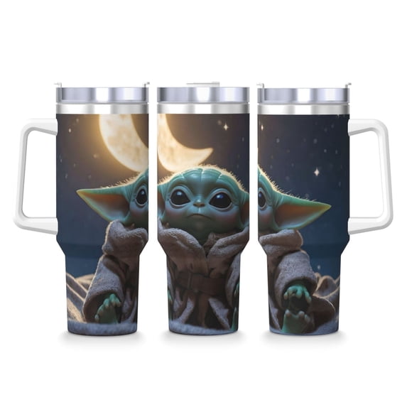 Large Capacity Ice Bully with Handle, Baby Yoda Stainless Steel Mug Coffee Cup Thermal Travel 40oz