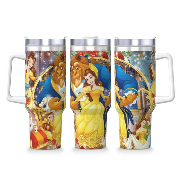 Large Capacity Ice Bully with Handle Beauty and Beast Stainless Steel Mug Coffee Cup Thermal Travel 40oz
