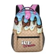 thumbnail image 1 of Large Capacity Ice Cream Pattern Ages 3rd 4th 5th 6th Backpack Side Mesh Water Bottle Pocket Padded Strap Waterproof Back To School Student Bookbag, 1 of 4