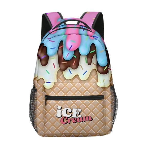 Large Capacity Ice Cream Pattern Ages 3rd 4th 5th 6th Backpack Side Mesh Water Bottle Pocket Padded Strap Waterproof Back To School Student Bookbag