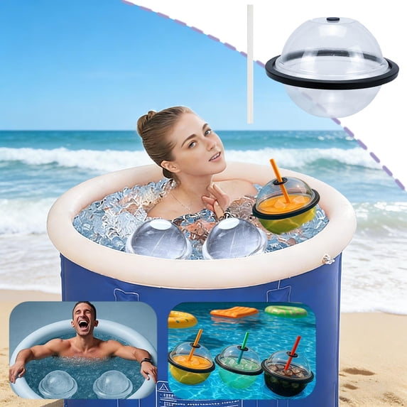 Large Capacity Ice Sphere Molds, Oversized Spherical Ice Maker for Outdoor & Easter Decor, Ice Bath Beverage Container with Straw, Silicone Mold for Making Giant Ice Balls, 10*7in, White