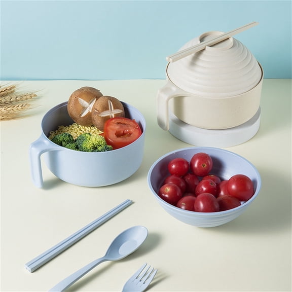 Large Capacity Instant Noodle Bowl Set with Lid, Microwave Safe Ramen Bowl with Chopsticks Set, Portable Noodle Bowl for Dorm Office, Ideal Easter Quick Meal Prep Tableware for Daily Use, Beige