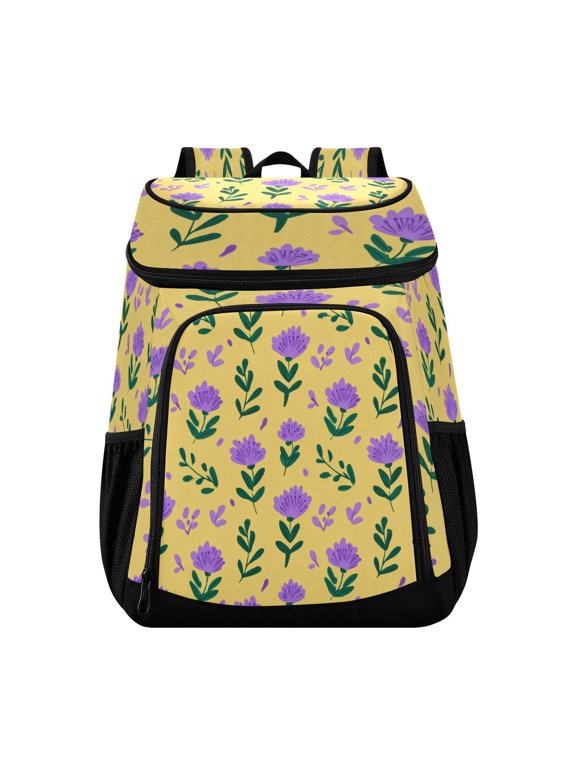 Large Capacity Insulated Cooler Backpack Waterproof Thick Thermal Lunch Bag for Picnic Camping Hiking Beach Travel Purple Small Flower Seamless Pattern