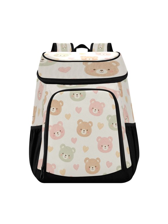 Large Capacity Insulated Cooler Backpack Waterproof Thick Thermal Lunch Bag for Picnic Camping Hiking Beach Travel Bear Beige Sweet