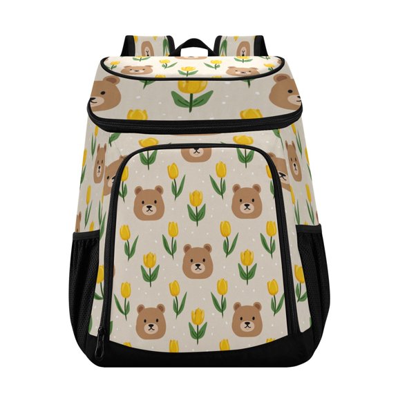 Large Capacity Insulated Cooler Backpack Waterproof Thick Thermal Lunch Bag for Picnic Camping Hiking Beach Travel Bear Flower Pattern