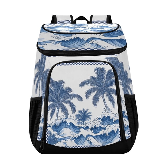 Large Capacity Insulated Cooler Backpack Waterproof Thick Thermal Lunch Bag for Picnic Camping Hiking Beach Travel Beautiful Blue Coconut Tree