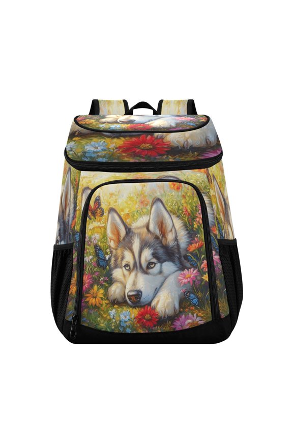 Large Capacity Insulated Cooler Backpack Waterproof Thick Thermal Lunch Bag for Picnic Camping Hiking Beach Travel Beautiful Garden Husky